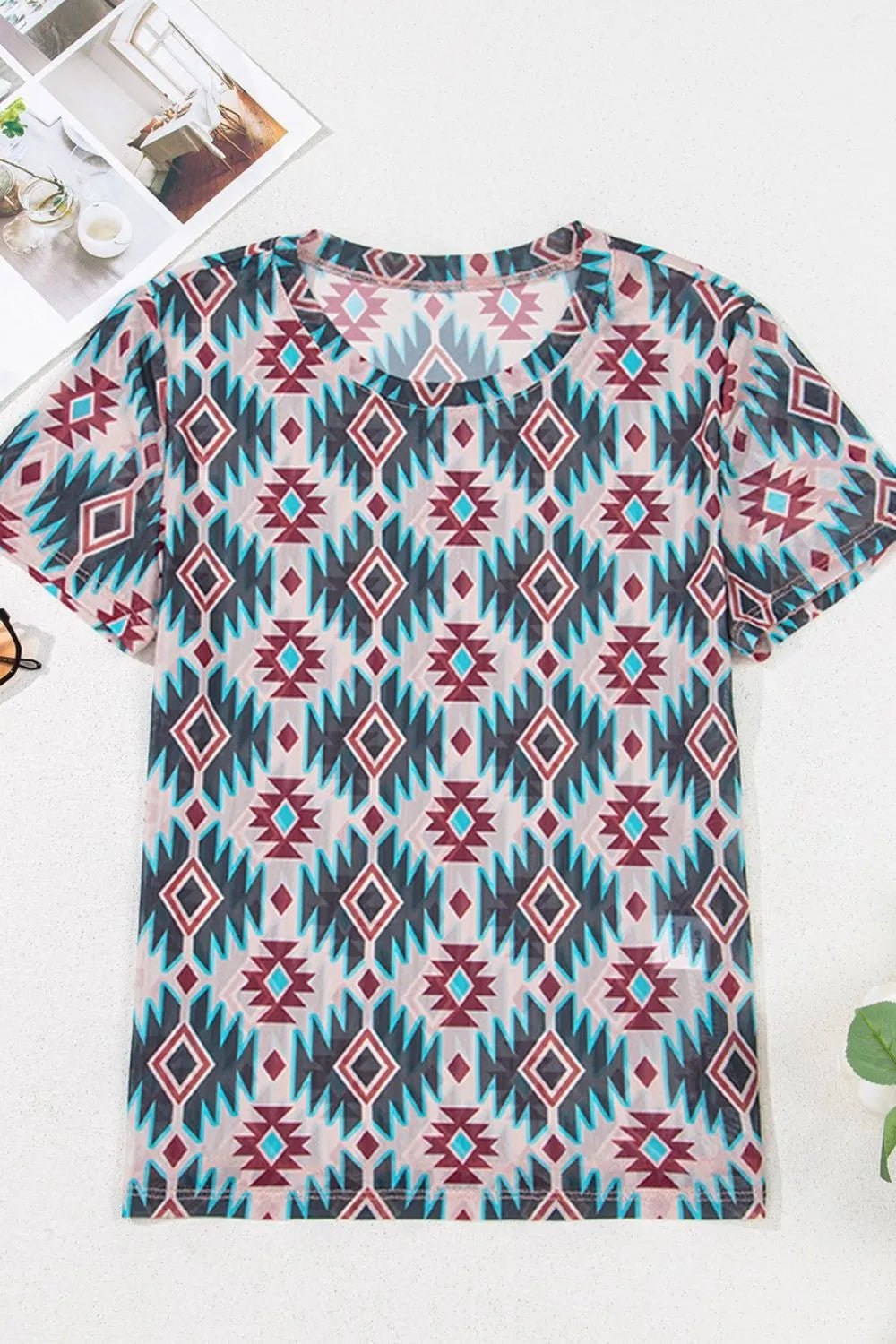 Western Aztec Print Mesh Slim T Shirt – Floral for Shopify Collective (7 view)