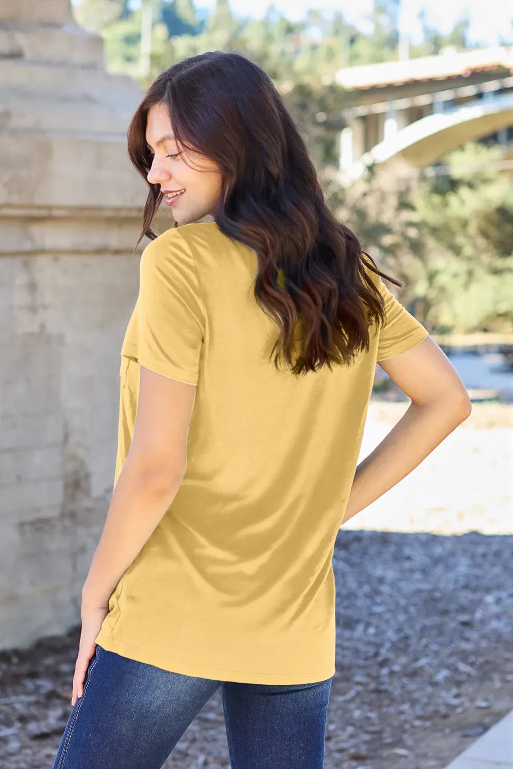 Basic Bae Bamboo Full Size V - Neck Short Sleeve T-Shirt – Yellow for Shopify Collective (29 view)