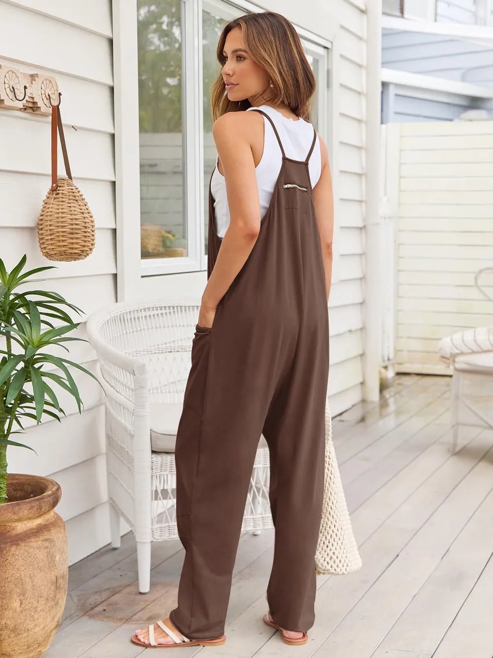 V - Neck Spaghetti Strap Jumpsuit – Chocolate for Shopify Collective (9 view)