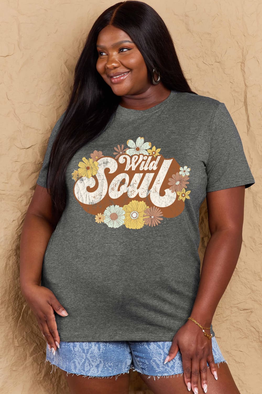 Simply Love Full Size WILD SOUL Graphic Cotton T-Shirt – Charcoal T-Shirt for Shopify Collective (23 view)