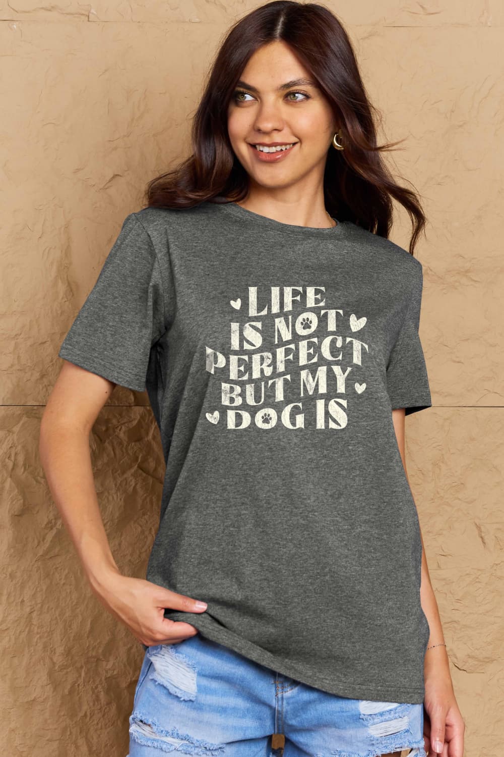 Simply Love Full Size Dog Slogan Graphic Cotton T-Shirt – Charcoal by Simply Love