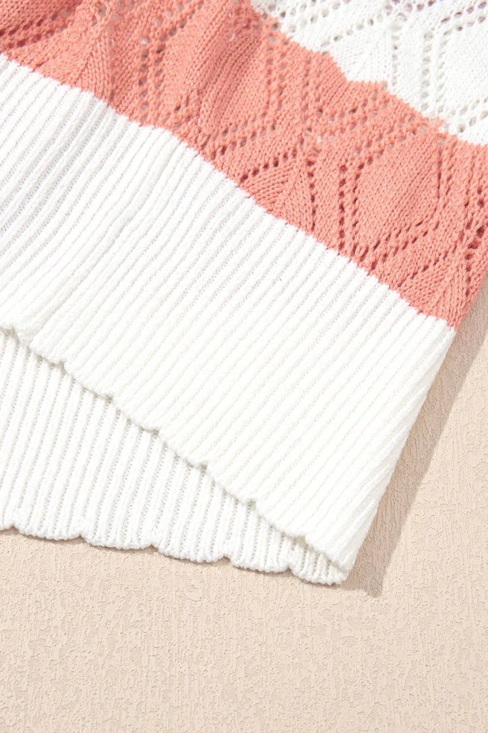 Openwork Round Neck Cap Sleeve Knit Top – Stripe Women's Top for Shopify Collective (10 view)