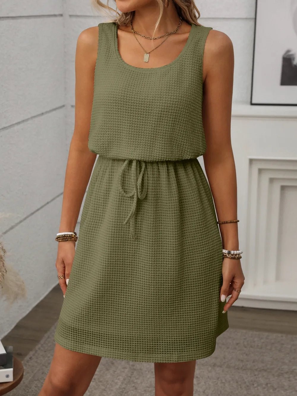 Waffle - Knit Drawstring Mini Tank Dress – Moss for Shopify Collective (18 view)