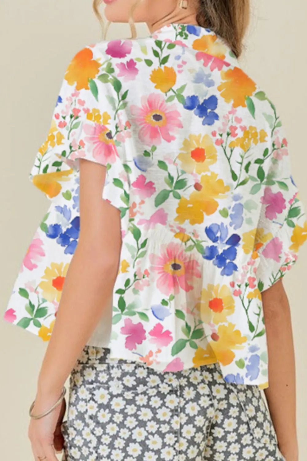 Floral Boxy Fit Ruffled Short Sleeve Blouse – Yellow for Shopify Collective (2 view)