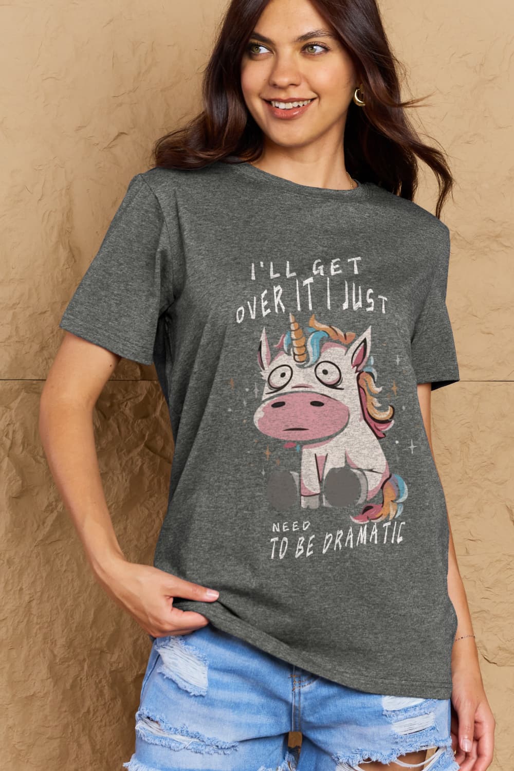 Simply Love Full Size I'LL GET OVER IT I JUST NEED TO BE DRAMATIC Graphic Cotton Tee – Black by Simply Love
