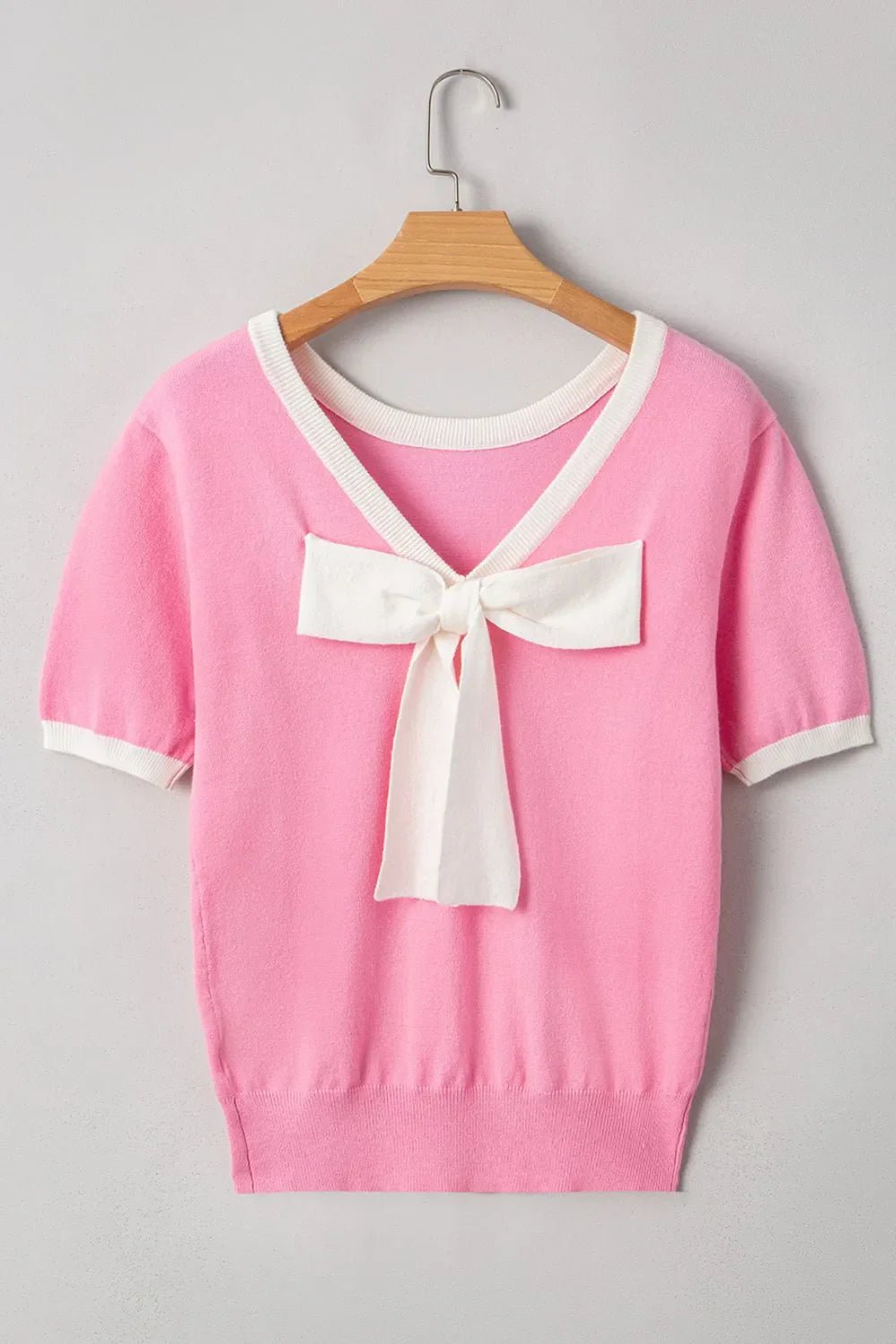 Bow Back Round Neck Short Sleeve Knit Top – Pink for Shopify Collective (7 view)