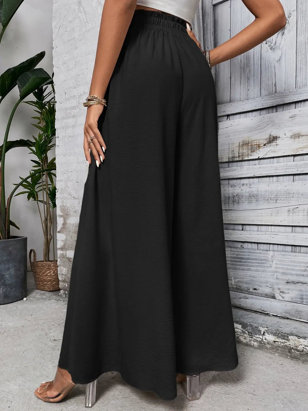 Honey Tied High Waist Wide Leg Pants – Black for Shopify Collective (4 view)