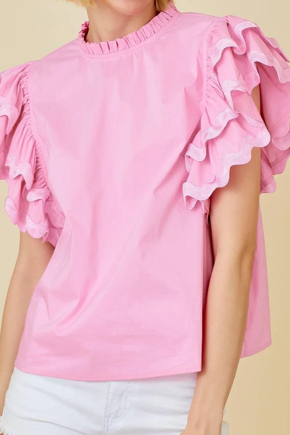 Ruffled Sleeve Frilled Collar Blouse – Blush Pink for Shopify Collective (4 view)