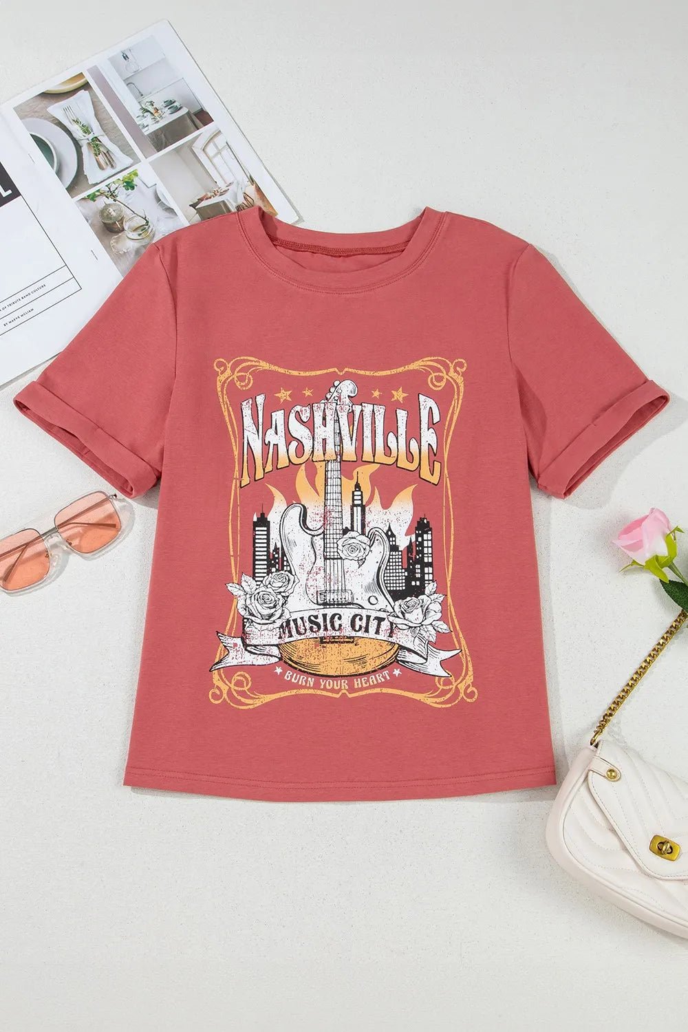 Mineral Nashville Music City Graphic Retro T-Shirt – Burnt Coral for Shopify Collective (4 view)