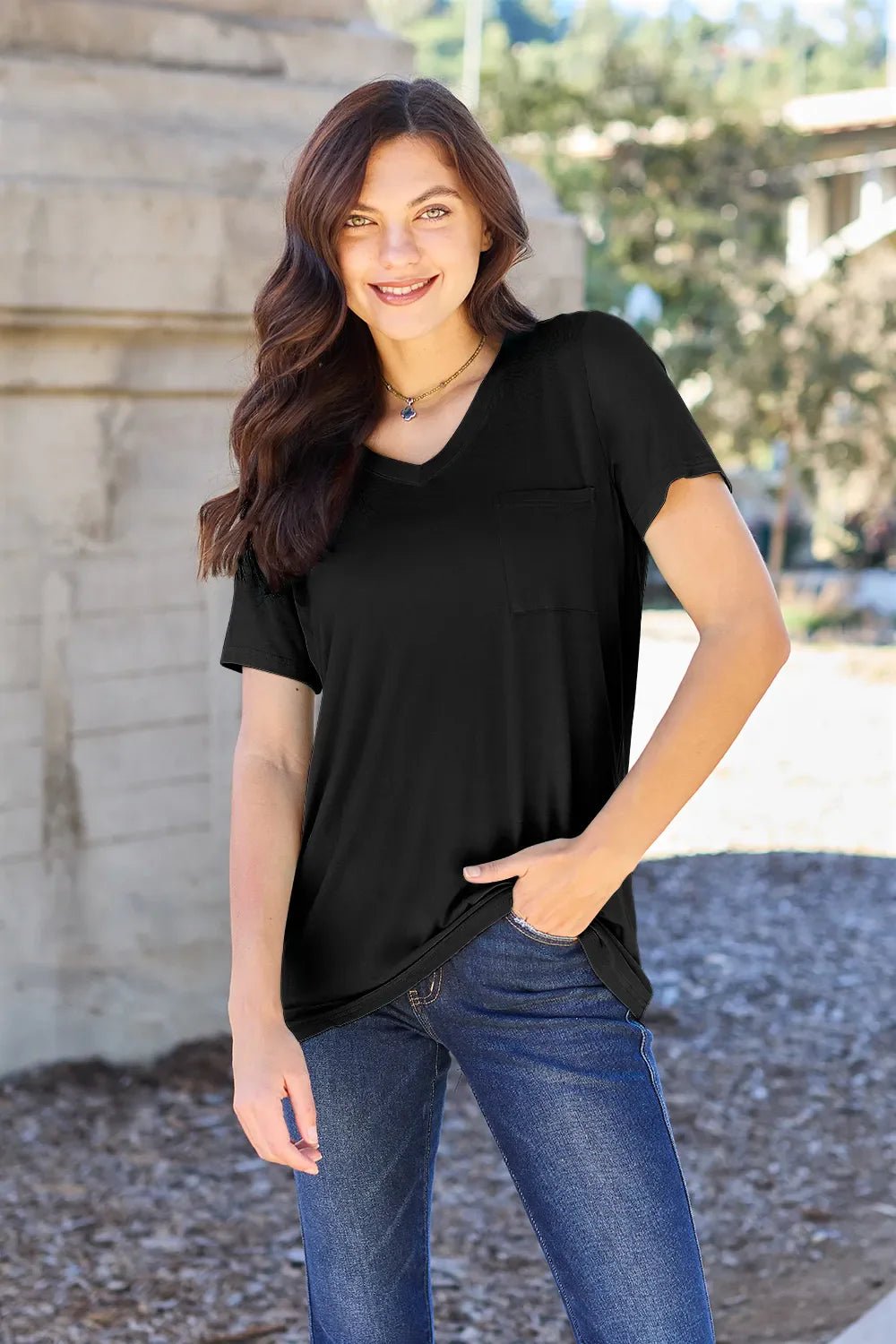 Basic Bae Bamboo Full Size V - Neck Short Sleeve T-Shirt – Black for Shopify Collective (15 view)