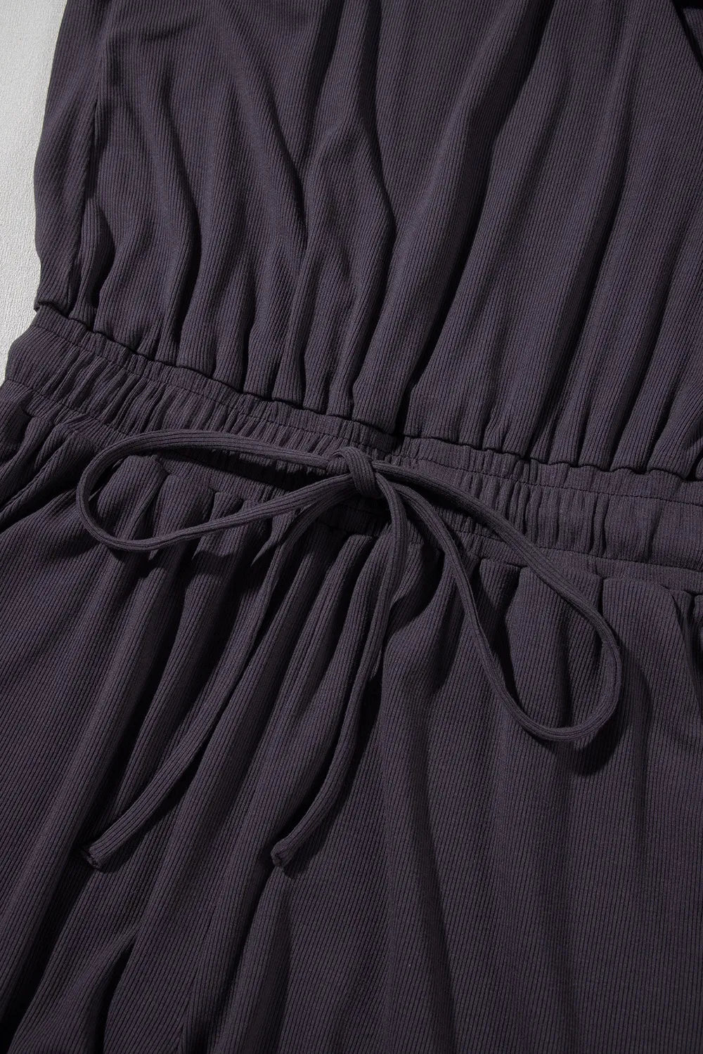 Knit Open Back Cap Sleeve Drawstring Romper – Black for Shopify Collective (9 view)