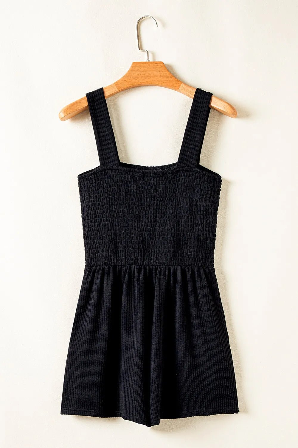 Smocked Bust Textured Knit Sleeveless Romper – Black Women's Top for Shopify Collective (7 view)