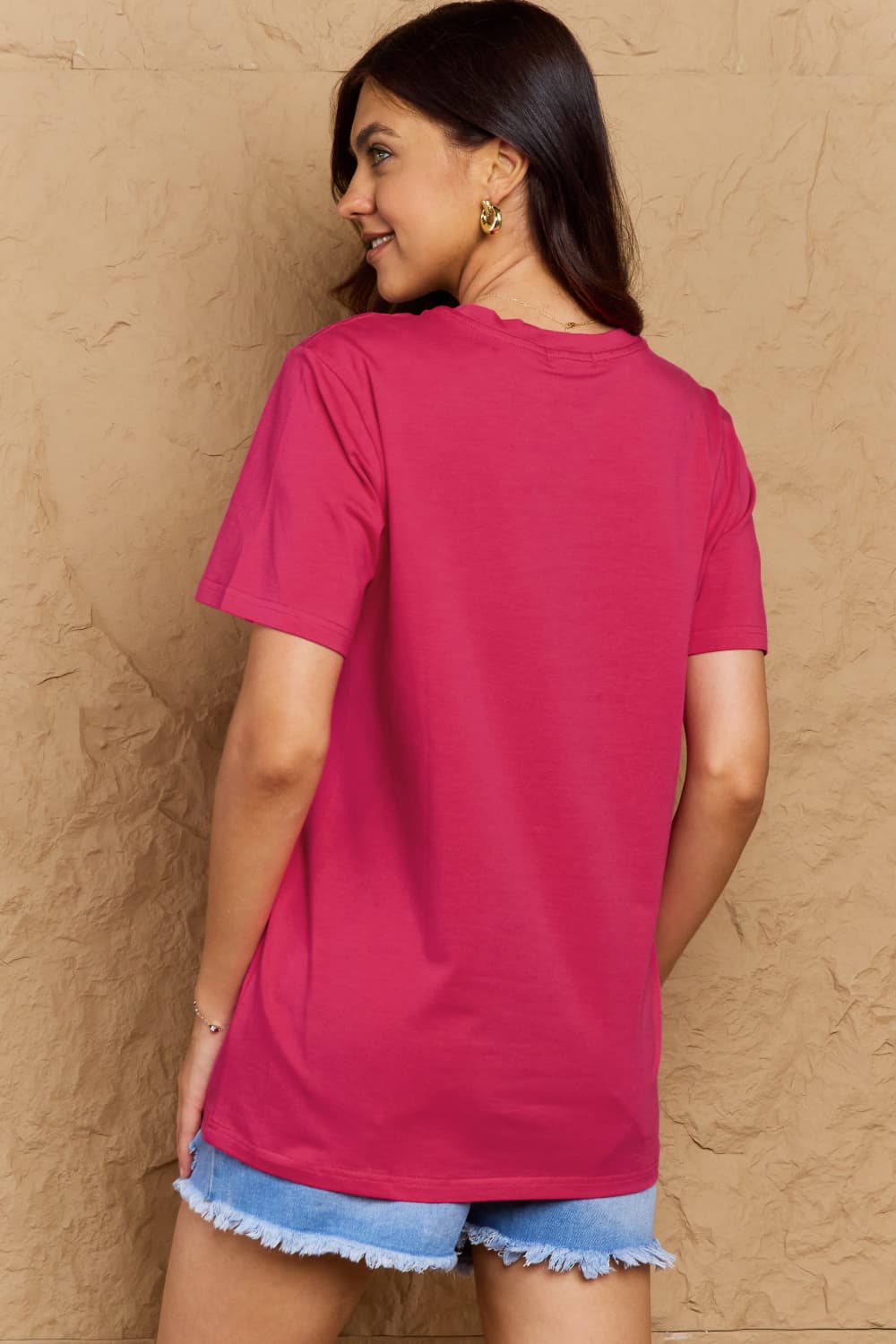 Simply Love Full Size BEING AWESOME IS EXHAUSTING Graphic Cotton Tee – Deep Rose Women's Top for Shopify Collective (2 view)
