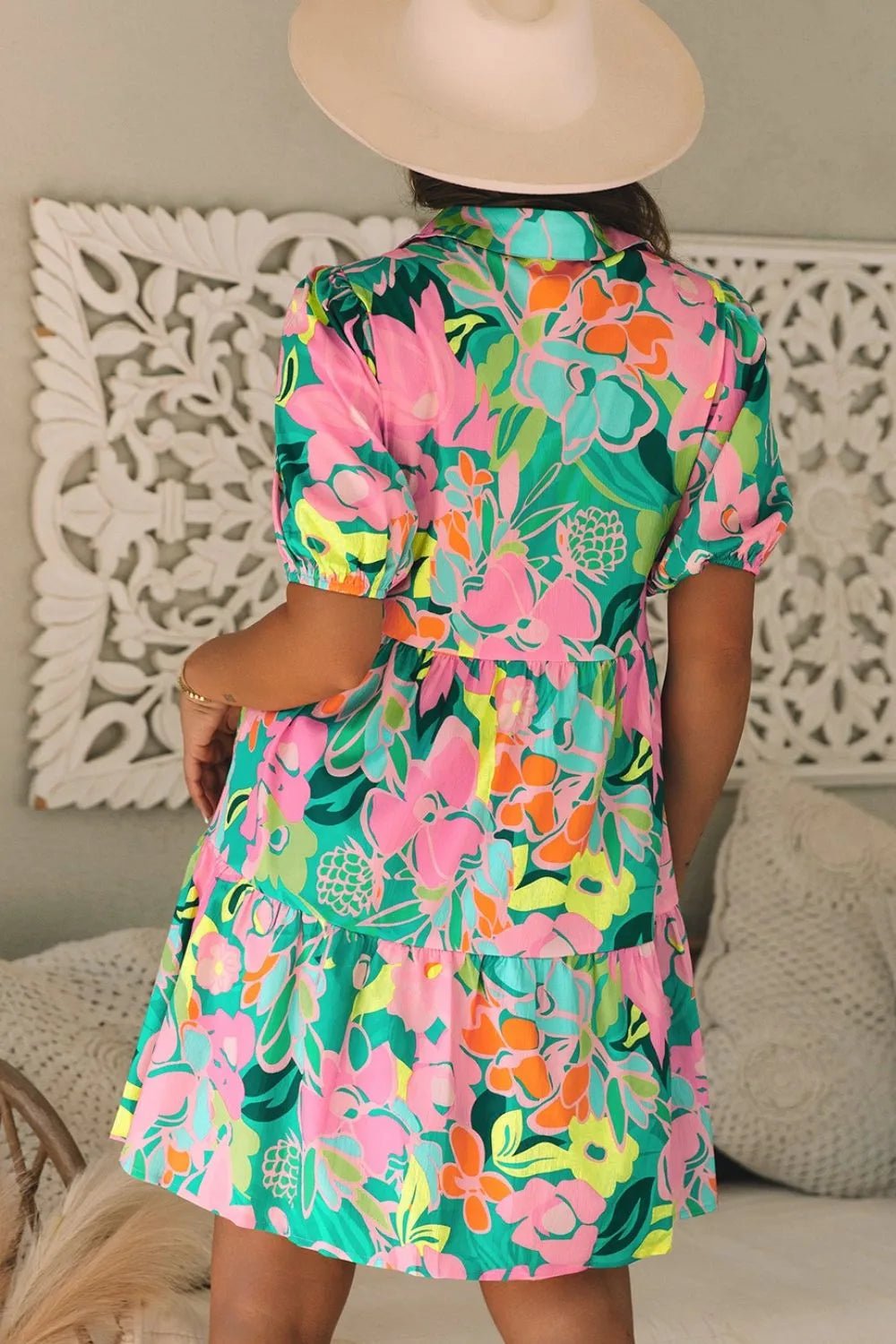 Button Down Floral Puff Sleeve Babydoll Dress – Green for Shopify Collective (8 view)