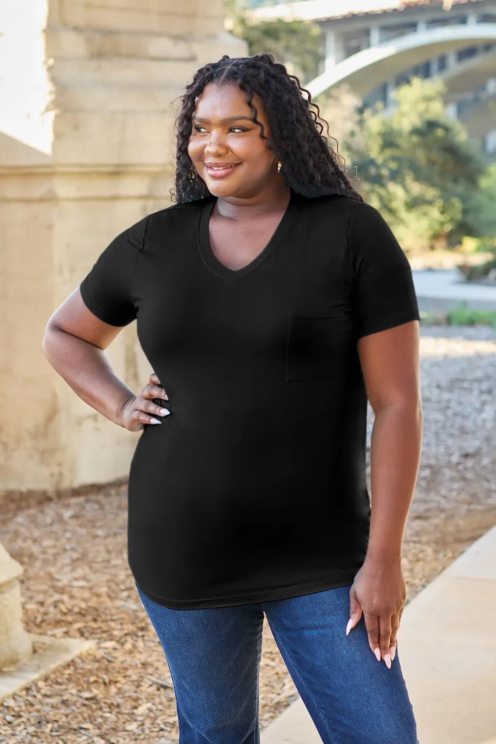 Basic Bae Bamboo Full Size V - Neck Short Sleeve T-Shirt – Black for Shopify Collective (18 view)