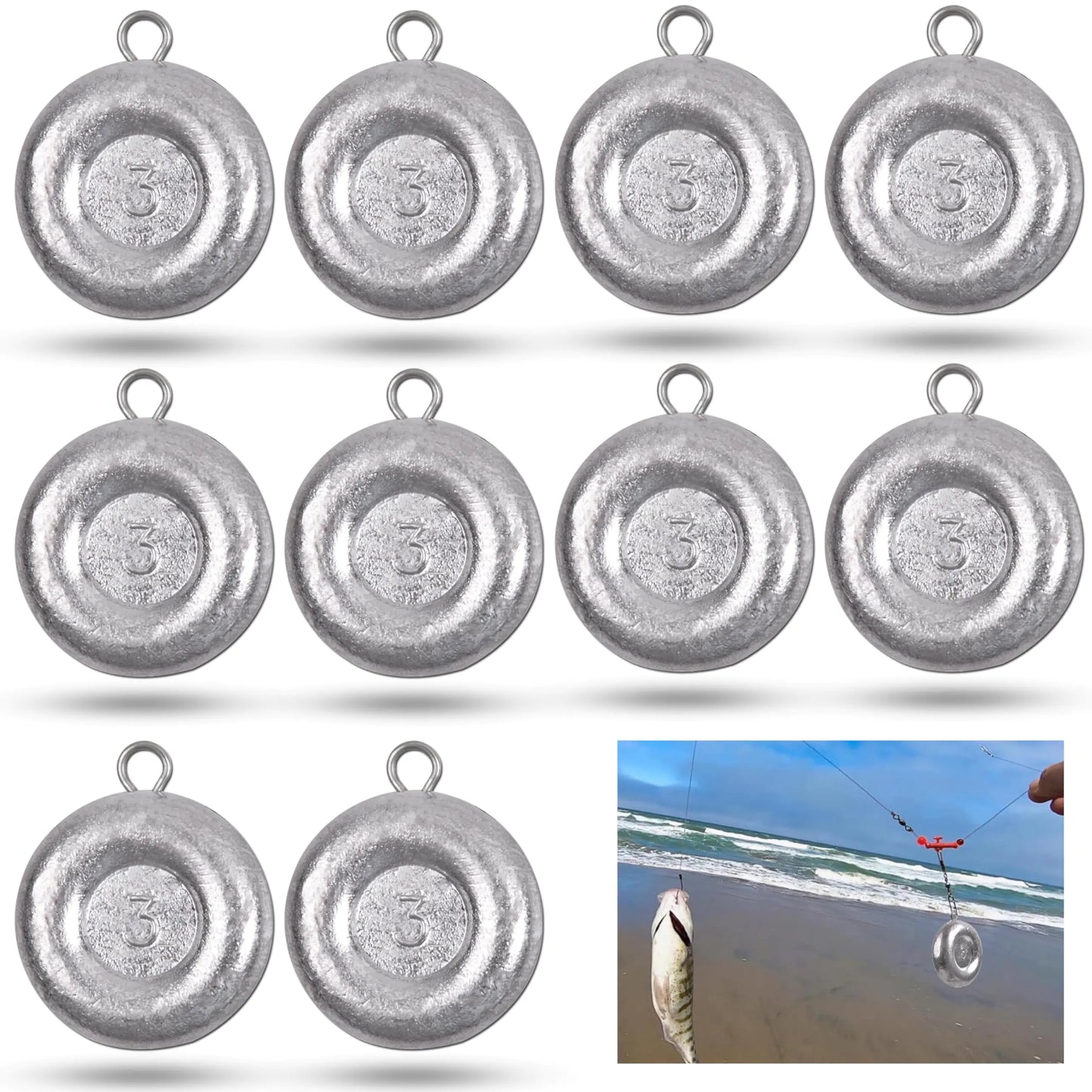 Disc Sinkers Fishing Weights Tackle 1oz 2oz 3oz 4oz 5oz 6oz – 3 Ounce, 10 Pack Fishing Gear for Angler Essentials (2 view)