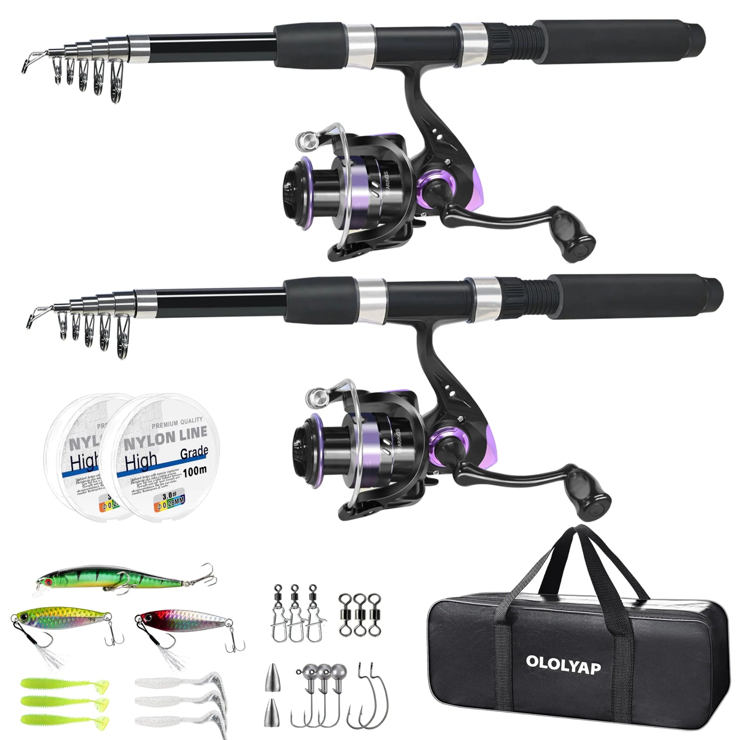 OLOLYAP Telescopic Fishing Rod Combo – 6.89ft Rod, Reel, – Purple Fishing Gear for aluminum reel (1 view)