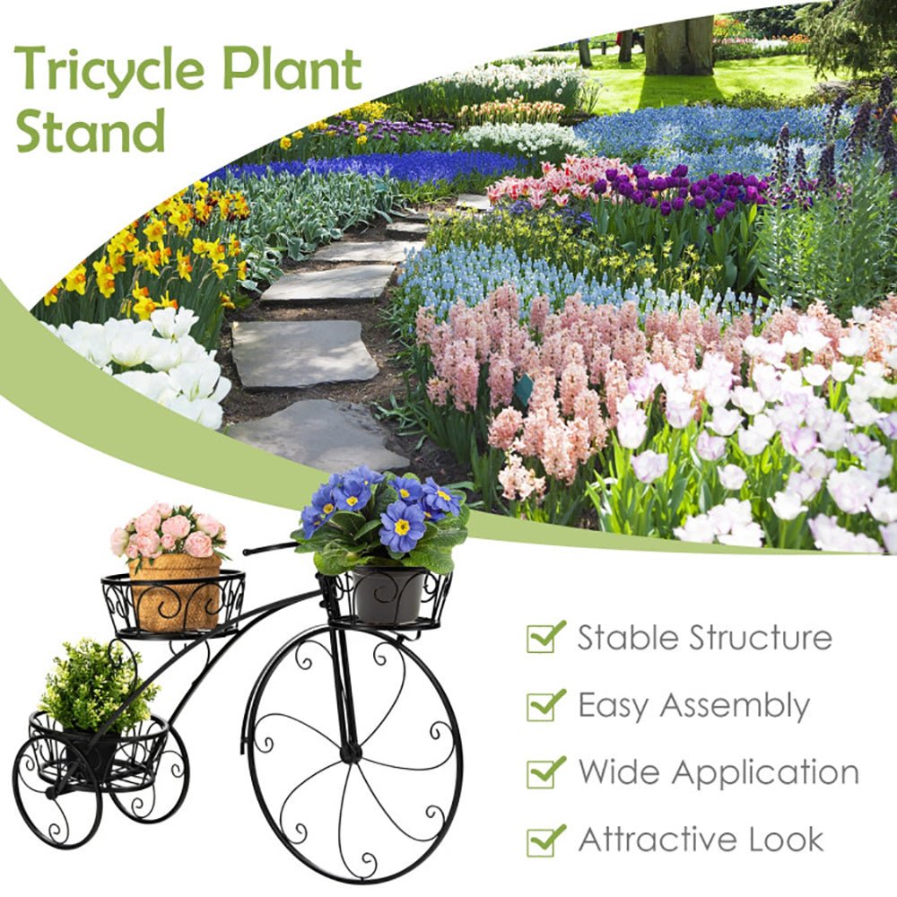 Tricycle Plant Stand – Whimsical Parisian Style for Indoor & – Black Backpack for closing gift (5 view)