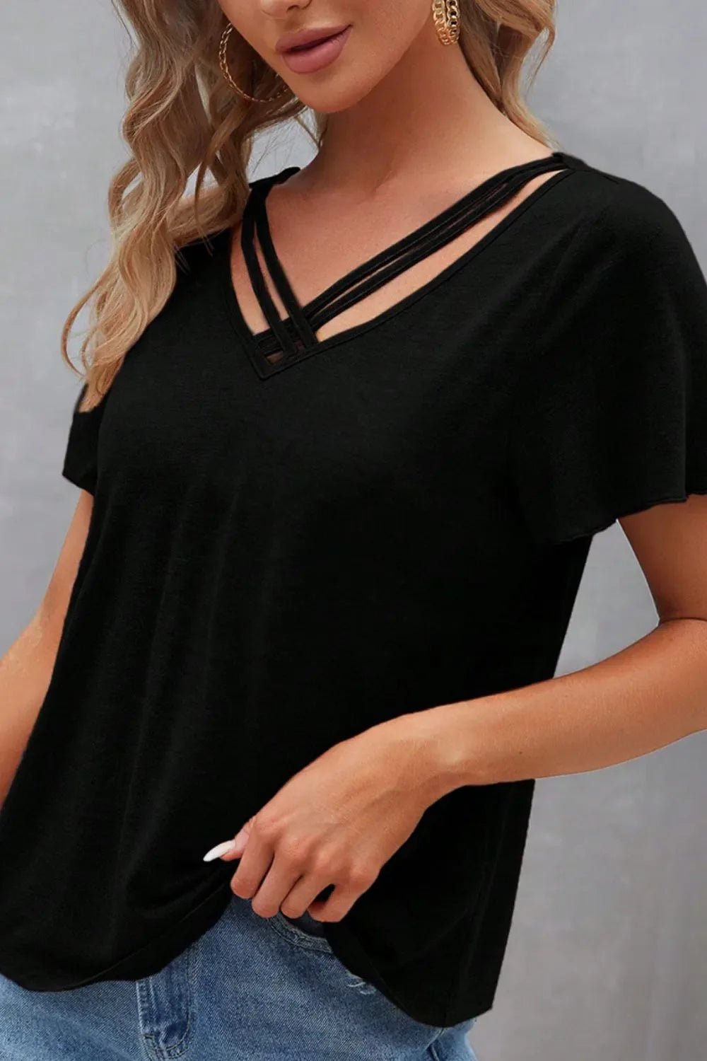 V - Neck Short Sleeve T-Shirt – Black for Shopify Collective (11 view)