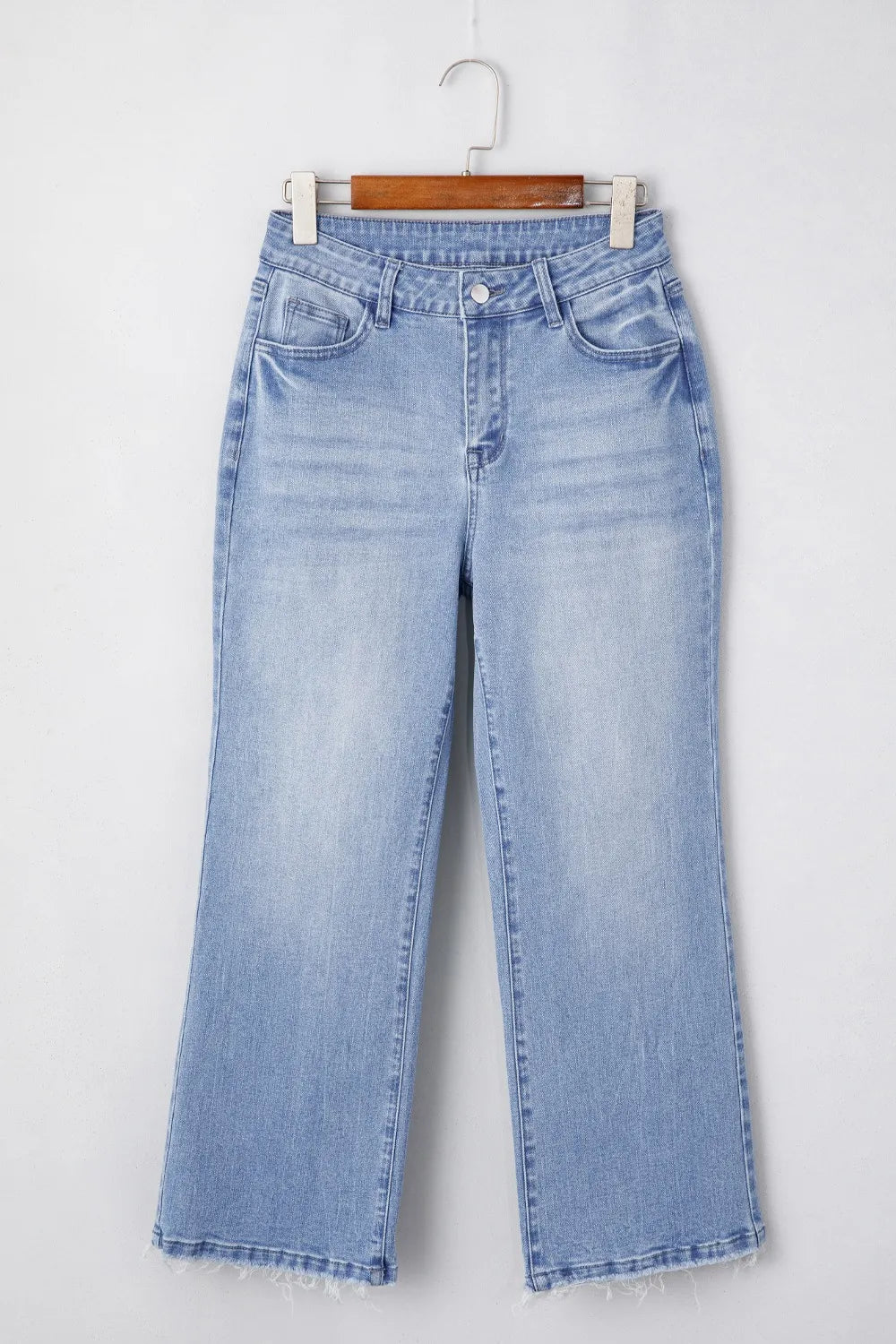 Mineral Wash Raw Hem High Waist Flared Jeans – Light Blue for Shopify Collective (13 view)