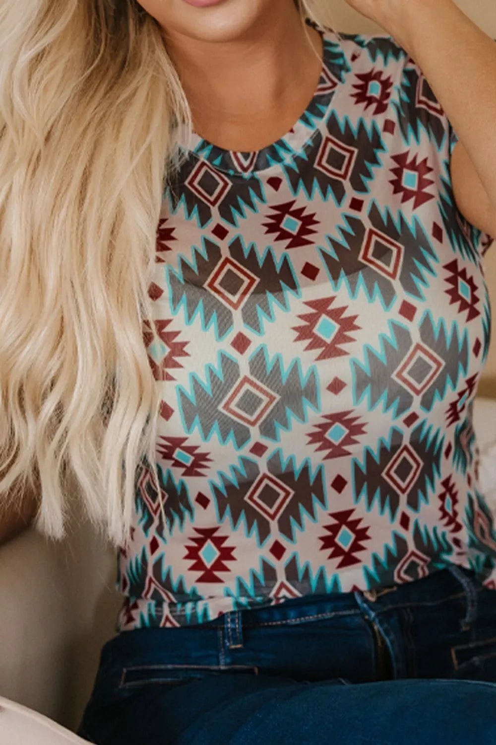 Western Aztec Print Mesh Slim T Shirt – Floral for Shopify Collective (6 view)