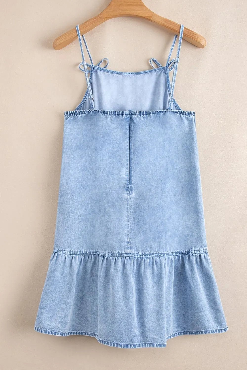 Bow Detail Spaghetti Straps Ruffle Hem Denim Dress – Light Blue Dresses for Shopify Collective (6 view)