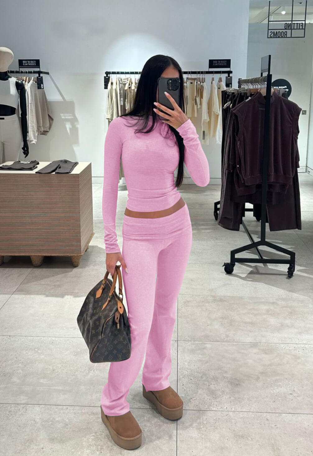 Women’s 2 - Piece Lounge Set – Flared Pants & Long Sleeve Top | Trendy Streetwear & Athleisure – Black Leisure wear