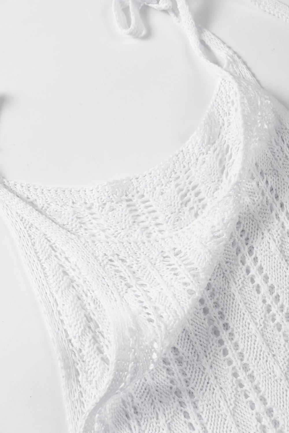Tie Straps Wave Stripes Textured Eyelet Knitted Vest – White by Simply Love