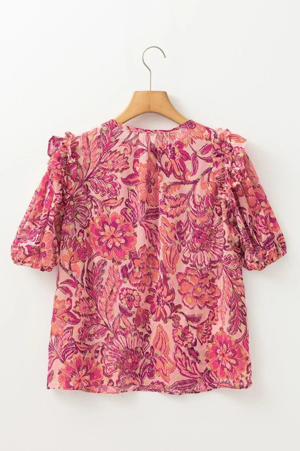 Floral Print Ruffled Puff Short Sleeve Blouse – Strawberry for Shopify Collective (7 view)