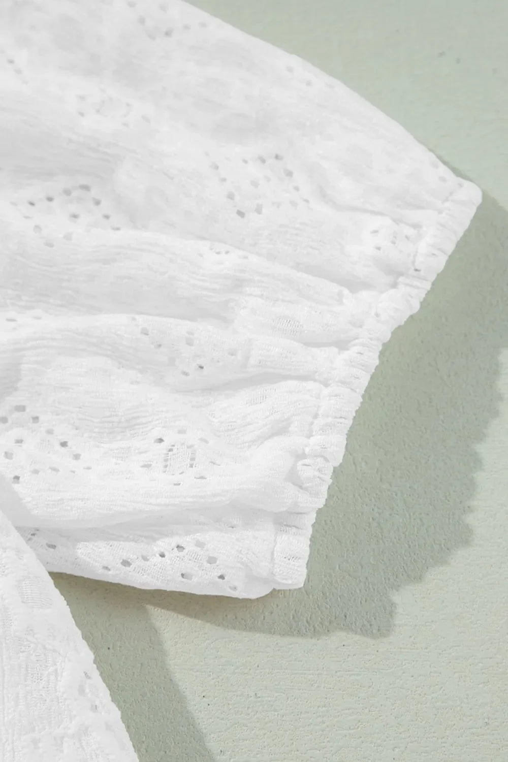 Lace Puff Sleeve V Neck Button Up Shirt – White for Shopify Collective (6 view)