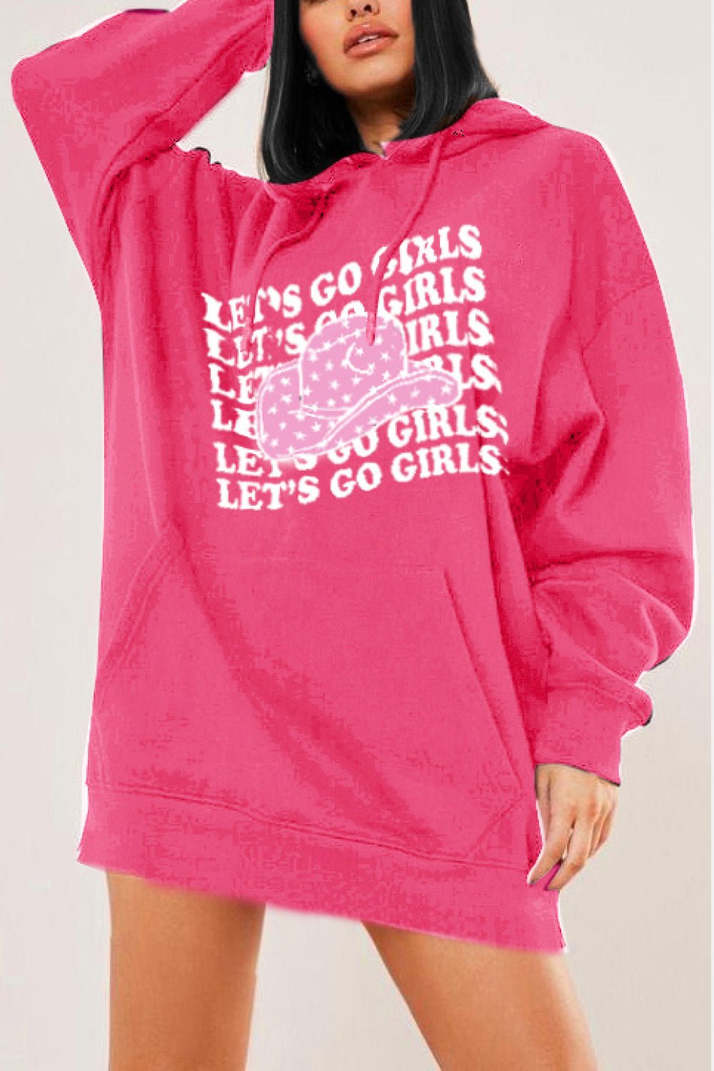 Simply Love Simply Love Full Size LET’S GO GIRLS Graphic Dropped Shoulder Hoodie – Hot Pink Hoodie for Shopify Collective (3 view)