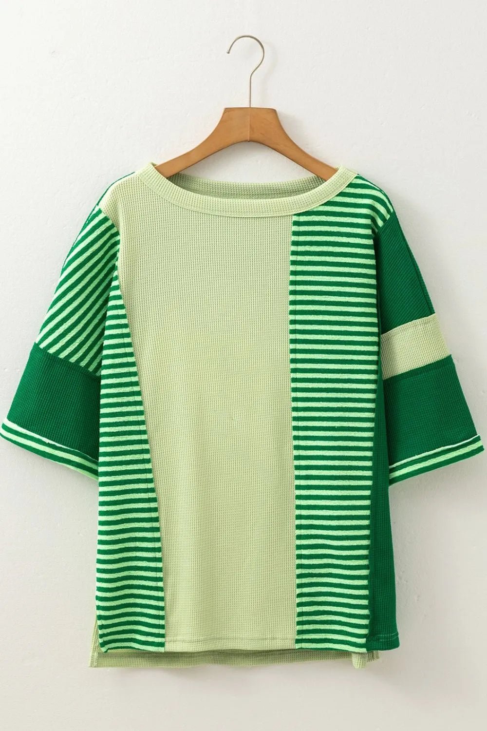 Striped Textured Half Sleeve T-Shirt – Green for Shopify Collective (3 view)