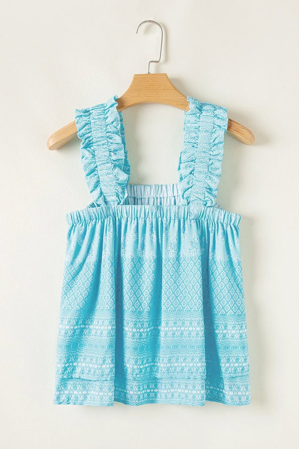 Printed Ruffled Wide Straps Tank – Pastel Blue by Simply Love