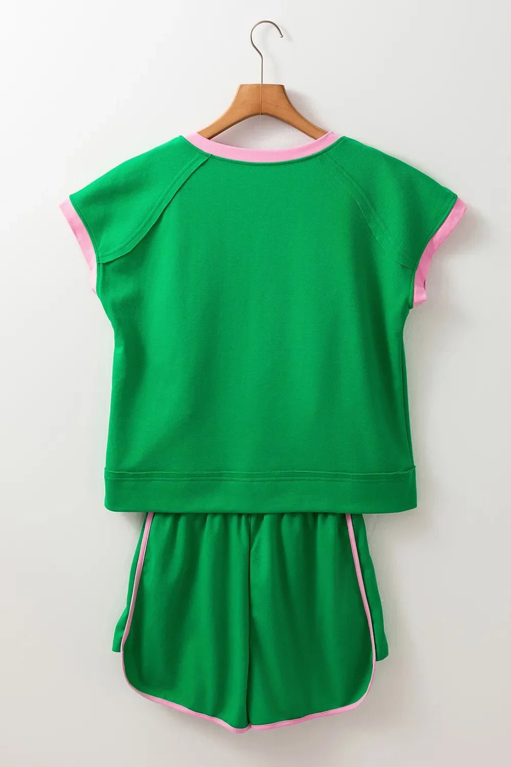 Two Tone Contrast Textured Crewneck Tee and Shorts Set – Green Women's Top for Shopify Collective (7 view)