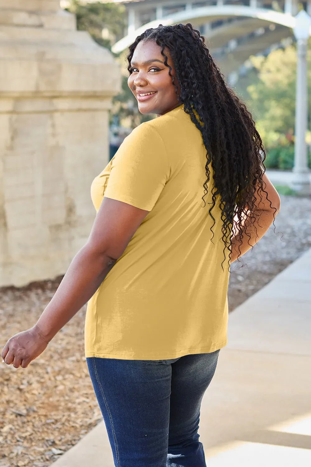 Basic Bae Bamboo Full Size V - Neck Short Sleeve T-Shirt – Yellow for Shopify Collective (32 view)