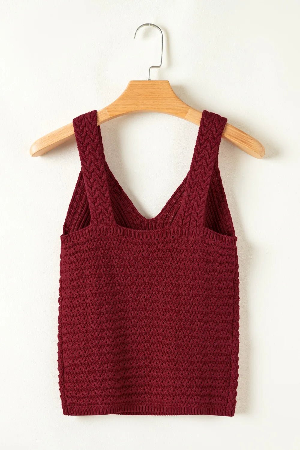 Cable Knit Pointelle Slim Fit V Neck Sweater Vest – Burgundy for Shopify Collective (7 view)