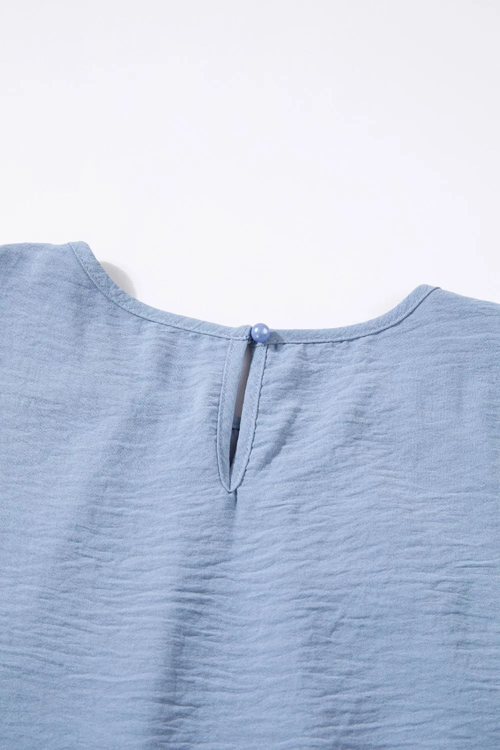 Solid Color Flounce Sleeve Pleated Round Neck Blouse – Light Blue by Simply Love