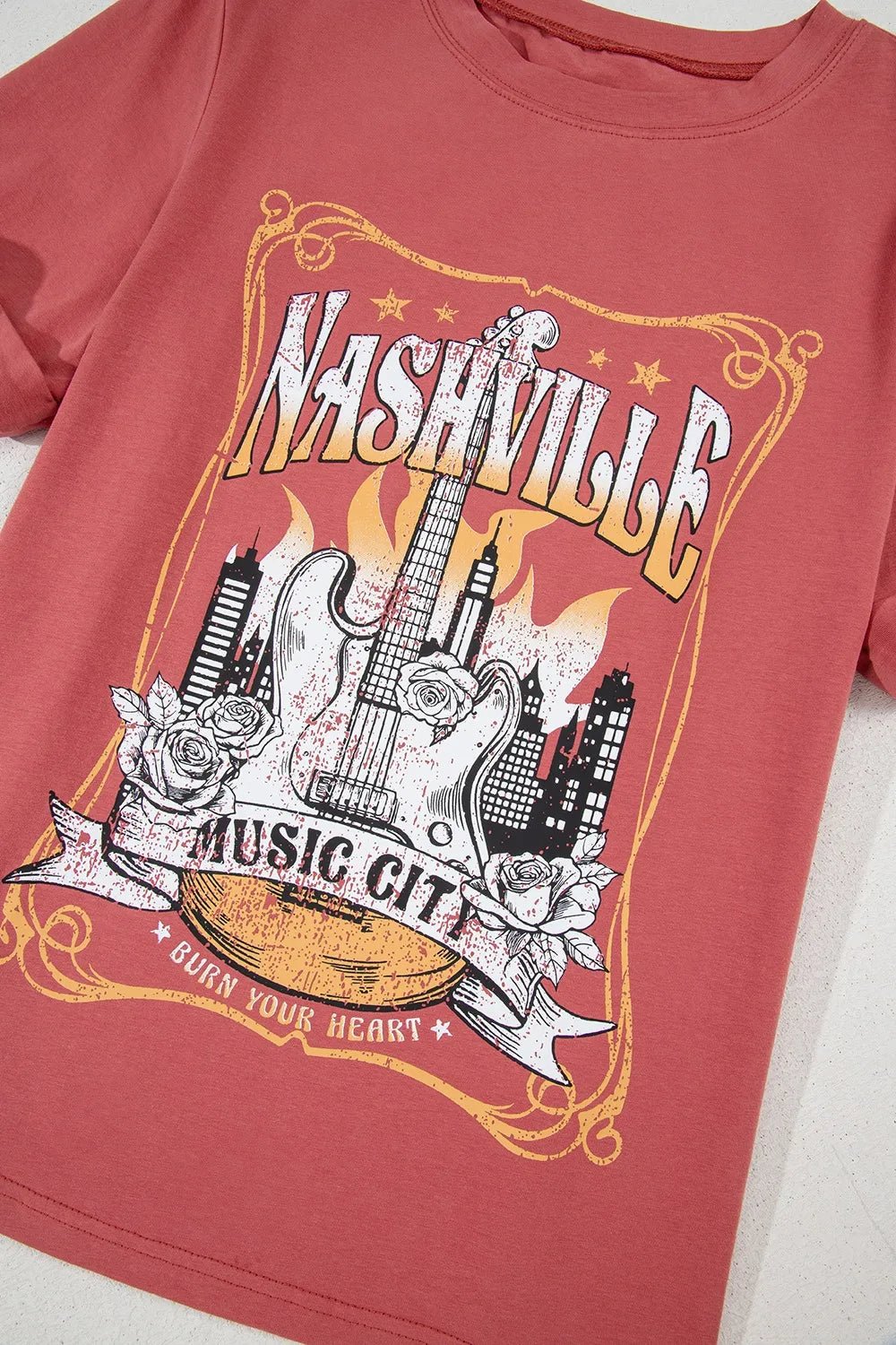 Mineral Nashville Music City Graphic Retro T-Shirt – Burnt Coral for Shopify Collective (7 view)