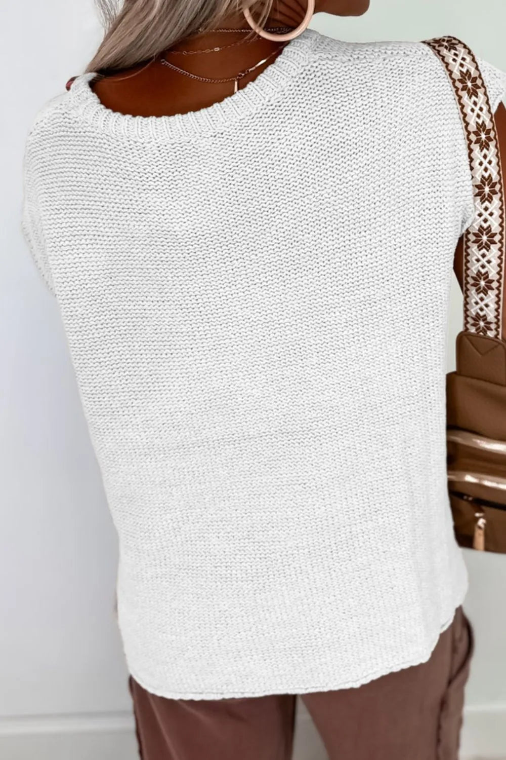 Side Slit Round Neck Knit Top – White for Shopify Collective (4 view)