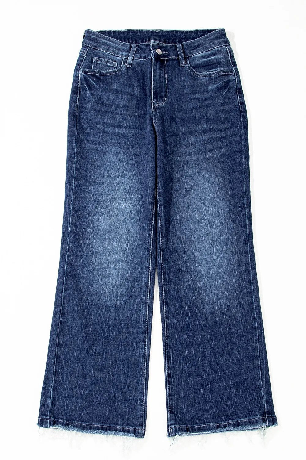 Mineral Wash Raw Hem High Waist Flared Jeans – Navy for Shopify Collective (4 view)