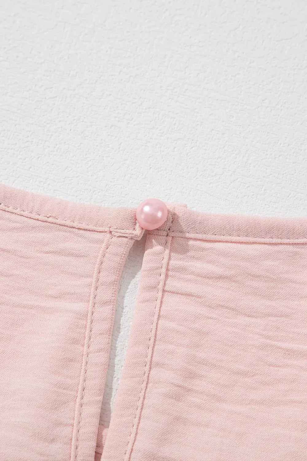 Solid Color Flounce Sleeve Pleated Round Neck Blouse – Blush Pink by Simply Love