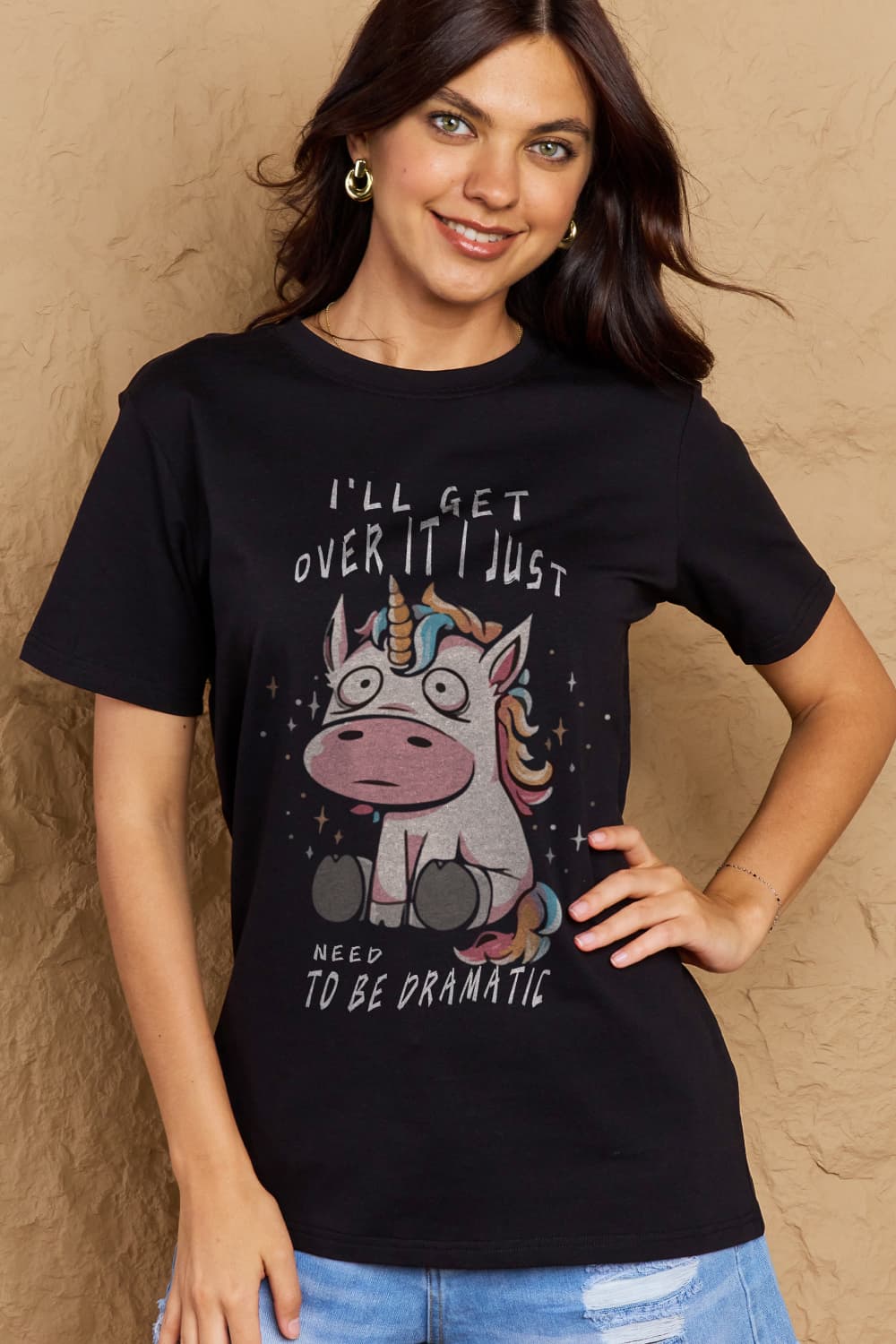 Simply Love Full Size I'LL GET OVER IT I JUST NEED TO BE DRAMATIC Graphic Cotton Tee – Black by Simply Love