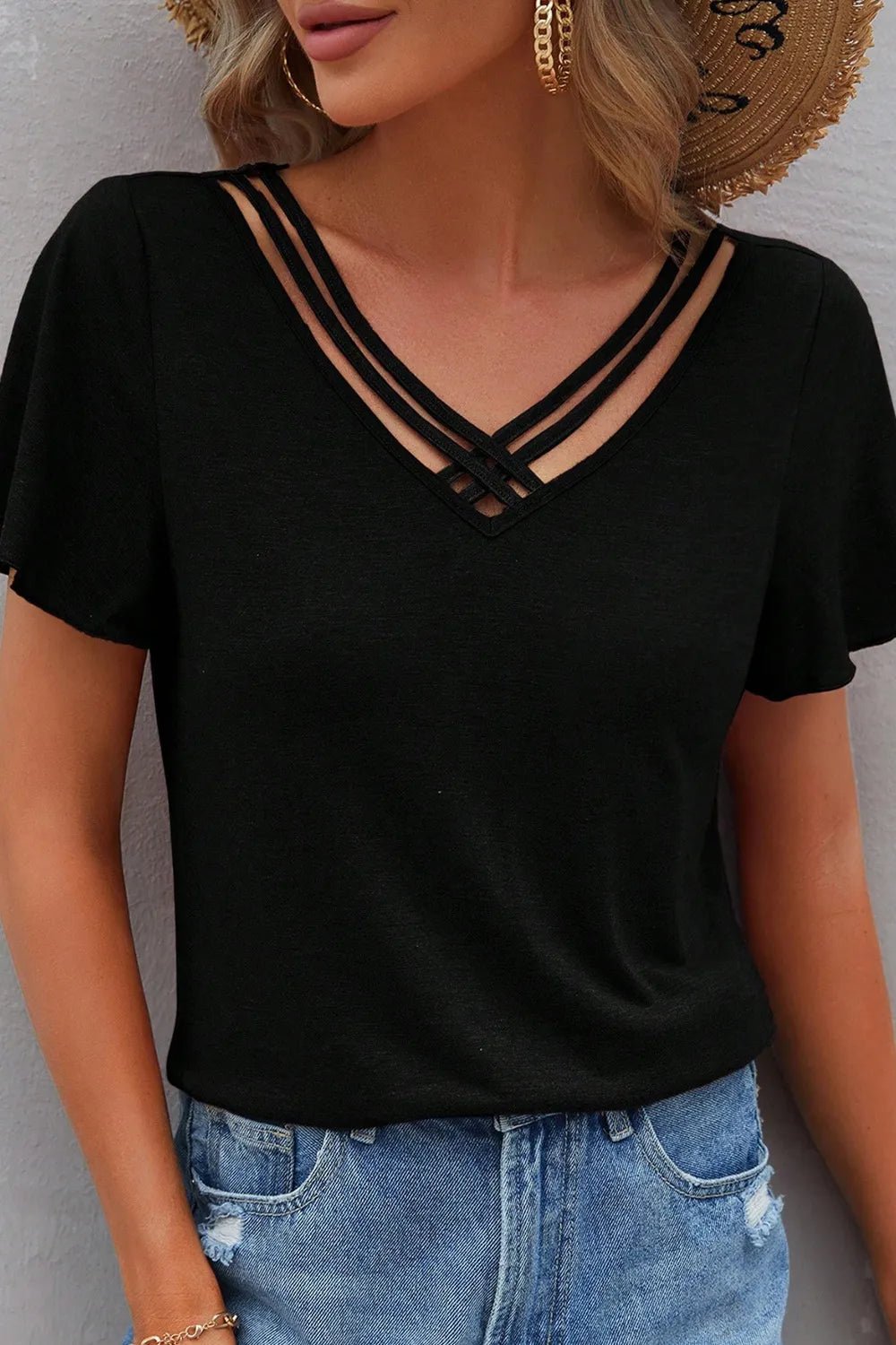 V - Neck Short Sleeve T-Shirt – Black for Shopify Collective (12 view)
