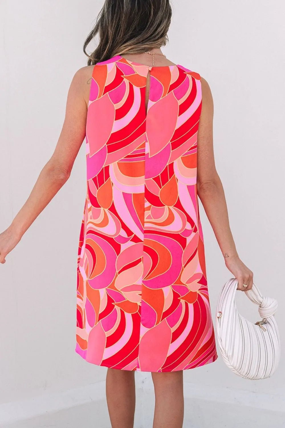 Abstract Floral Print Sleeveless Shift Mini Dress – Strawberry for Shopify Collective (3 view)