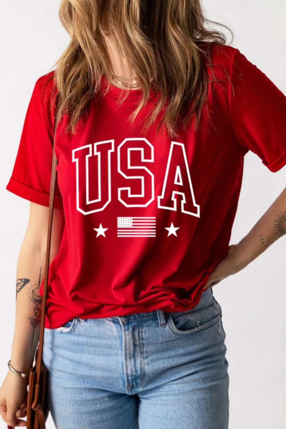 USA American Flag Crewneck T Shirt – Red for Shopify Collective (1 view)
