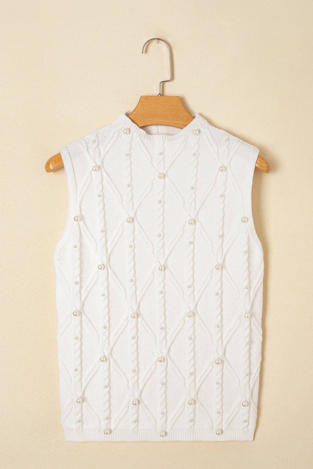 Alaia Pearled Textured Knit Sweater Vest – White Sweaters & Cardigans/Sweater Vests for Shopify Collective (6 view)