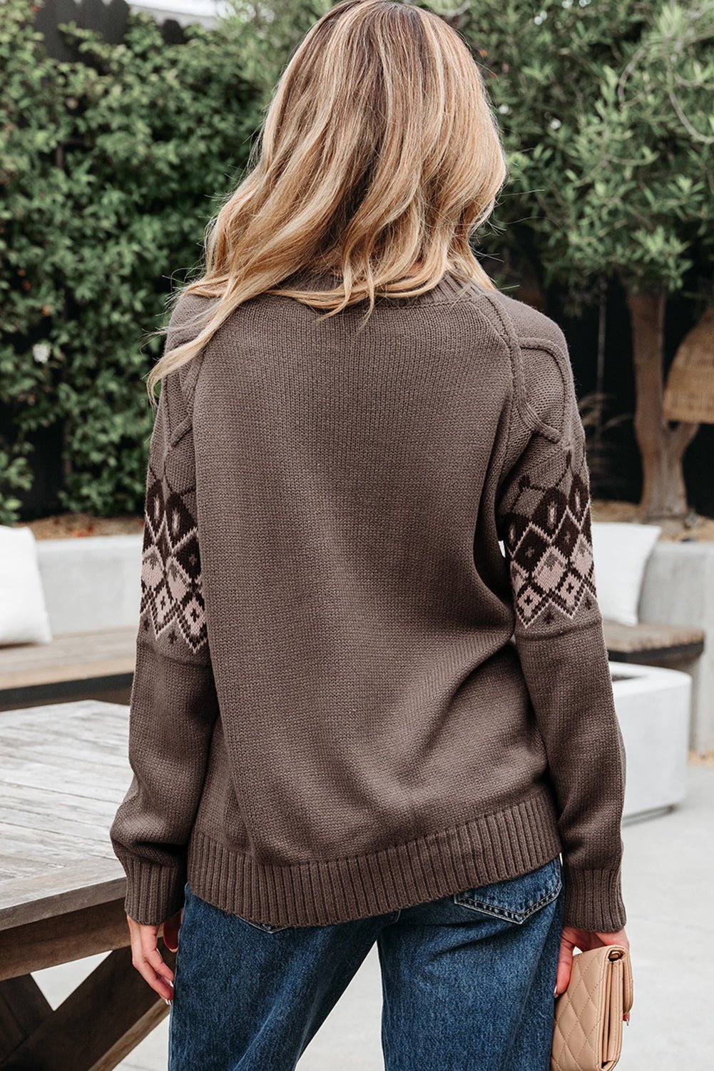 Alana Western Geometric Patterned Crew Neck Knitted Sweater – Light French Beige Sweaters & Cardigans/Sweaters for Shopify Collective (2 view)