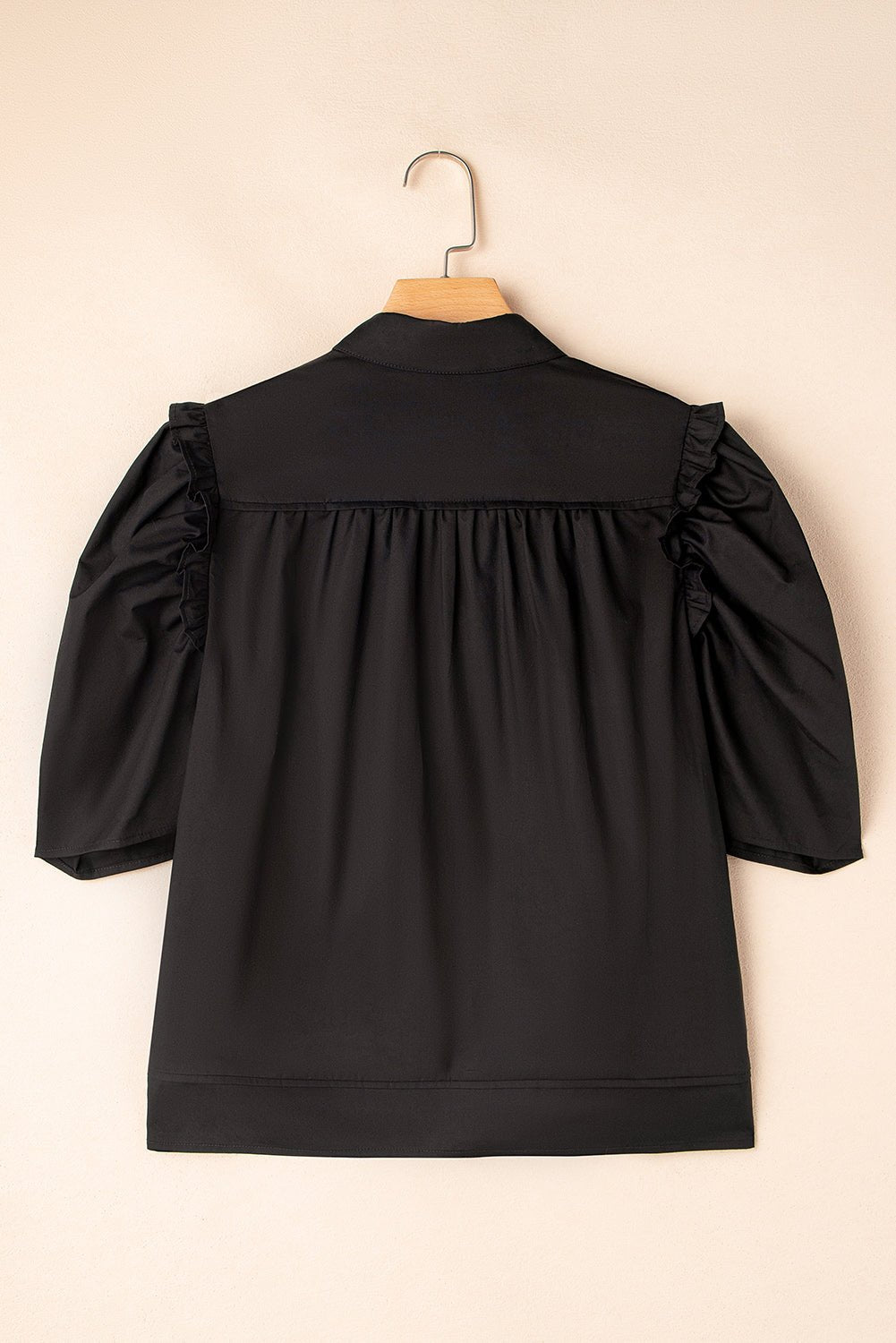 Analeia Frilly Puff Sleeve Stylish Collared Shirt – Black Tops/Blouses & Shirts for Shopify Collective (4 view)