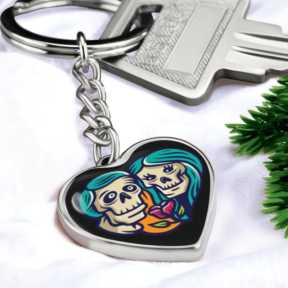 Sacred Heart Keychain – Day of the Dead Inspired Romantic I – Graphic Heart Keychain (Gold) Accessories by ShineOn Fulfillment