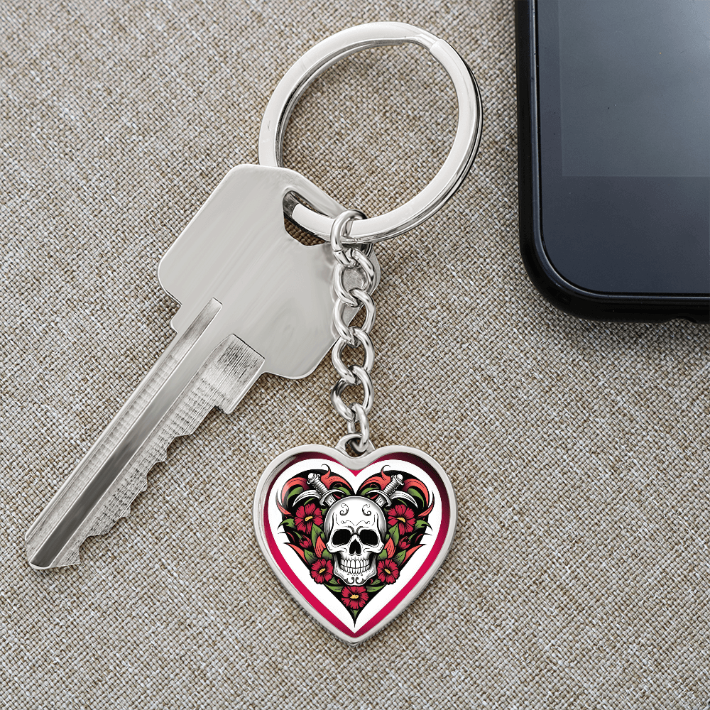Skull & Dagger Heart Key Chain – Fierce Love Symbol | Gothic – Graphic Heart Keychain (Gold) Accessories by ShineOn Fulfillment